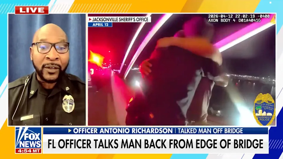 Jacksonville Police Officer Antonio Richardson talked a man off the edge of a bridge in Jacksonville, Florida, on April 12.