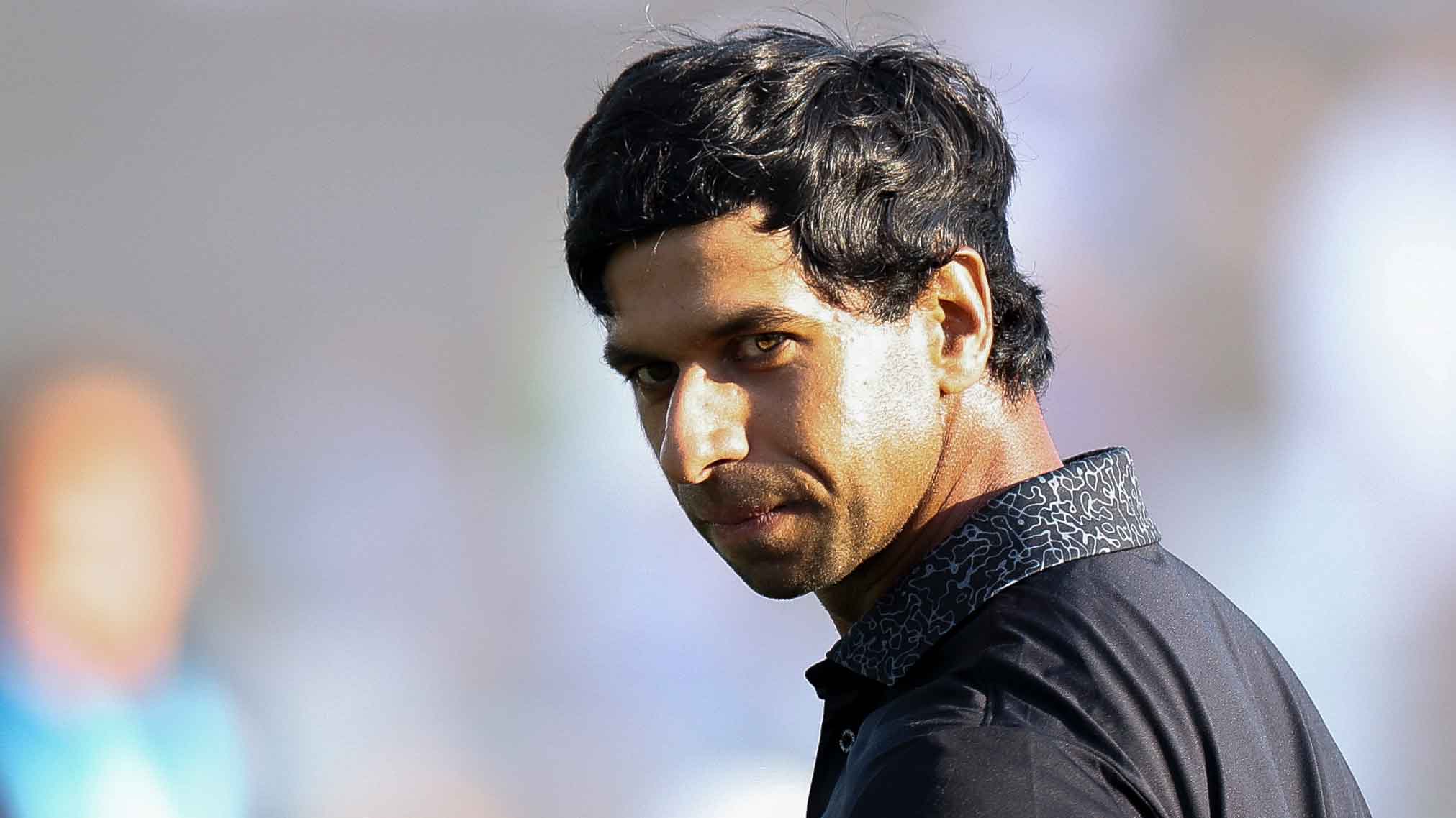 Aaron Rai of England looks on from the 18th green during the final round of the PGA Championship at Aronimink Golf Club