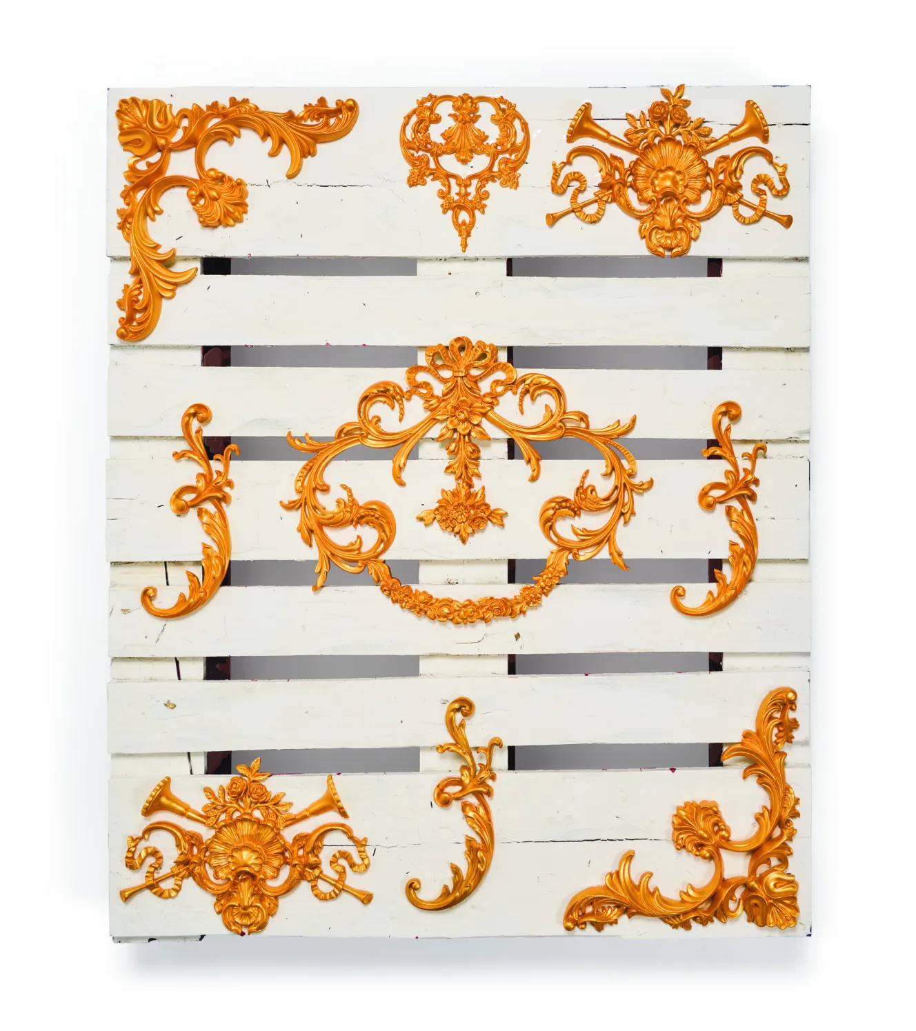 "The Presidential Model" by Jack White, featuring golden ornate decorations on white planks.