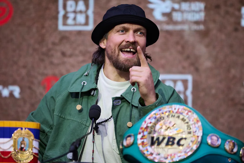 LONDON, ENGLAND - APRIL 14: Oleksandr Usyk during the Glory In Giza launch press conference at The Pelligon on April 14, 2026 in London, England. (Photo by Mark Robinson/Getty Images)