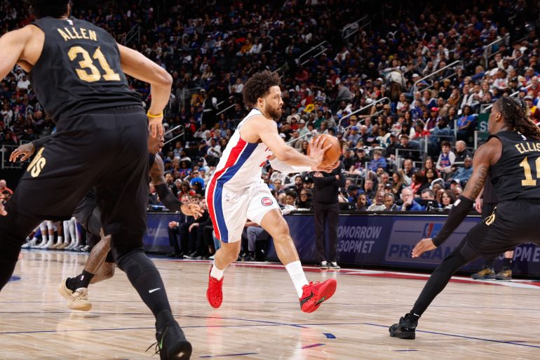 DETROIT, MI - MAY 7: Cade Cunningham #2 of the Detroit Pistons passes the ball during the game against the Cleveland Cavaliers during Round Two Game Two of the 2026 NBA Playoffs on May 7, 2026 at Little Caesars Arena in Detroit, Michigan. NOTE TO USER: User expressly acknowledges and agrees that, by downloading and/or using this photograph, User is consenting to the terms and conditions of the Getty Images License Agreement. Mandatory Copyright Notice: Copyright 2026 NBAE Brian Sevald/NBAE via Getty Images/AFP (Photo by Brian Sevald / NBAE / Getty Images / Getty Images via AFP)