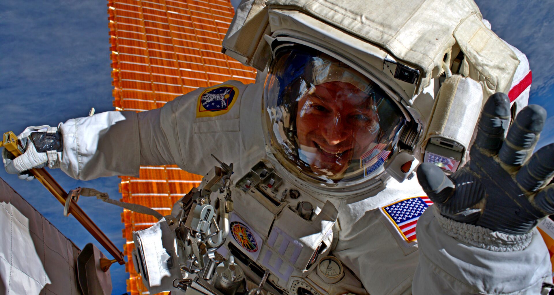 NASA astronaut performs spacewalk while working onboard the ISS