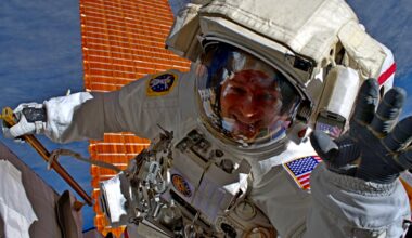 NASA astronaut performs spacewalk while working onboard the ISS