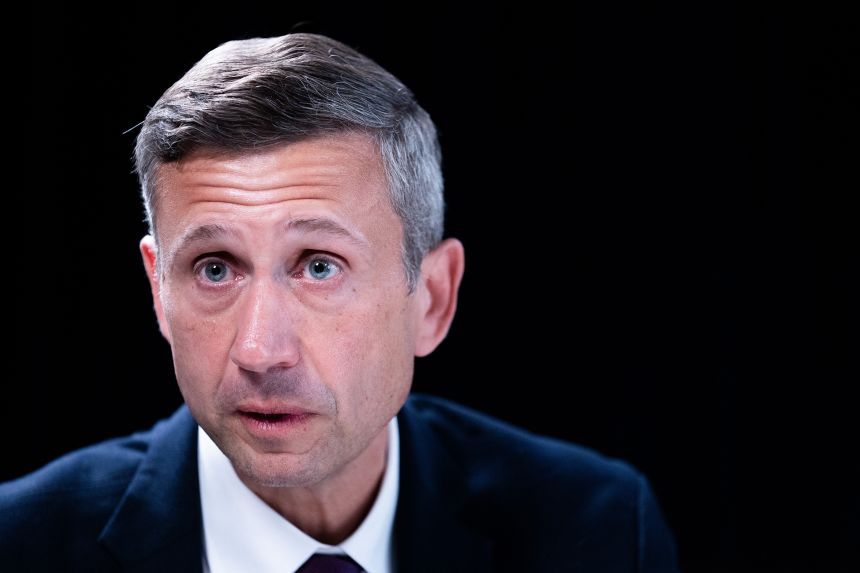 Democratic National Committee chair Ken Martin speaks during an interview with The Associated Press at the DNC headquarters in Washington, DC, on January 12, 2026.