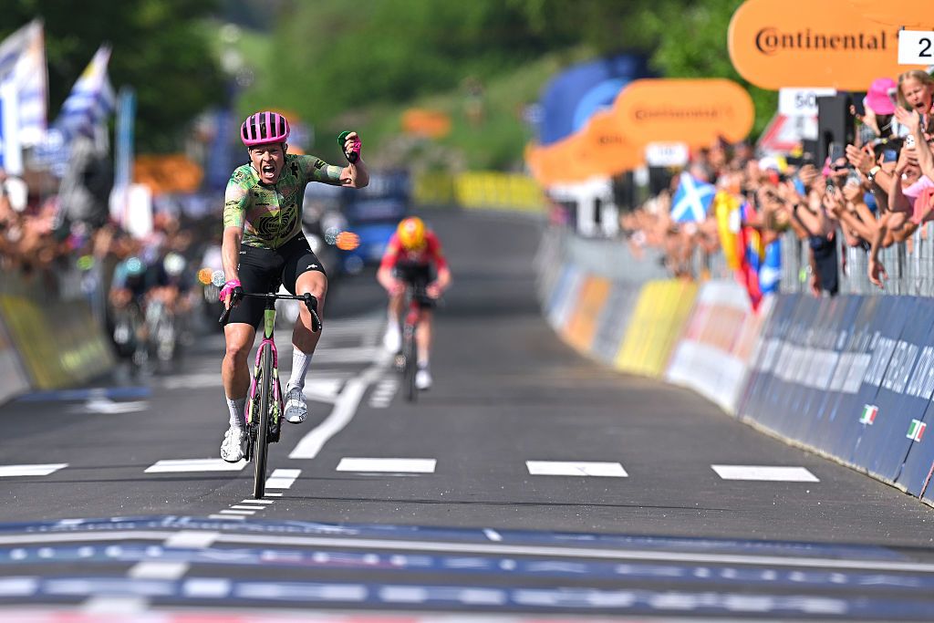 ANDALO, ITALY - MAY 27: Michael Valgren of Denmark and Team EF Education - EasyPost celebrates at finish line as stage winner during the 109th Giro d&amp;apos;Italia 2026, Stage 17 a 202km stage from Cassano d&amp;apos;Adda to Andalo 1012m / #UCIWT / on May 27, 2026 in Andalo Valtellino, Italy. (Photo by Tim de Waele/Getty Images)