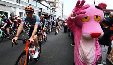 A general view of the peloton prior to the 109th Giro d'Italia 2026, Stage 7 a 244km stage from Formia to Blockhaus