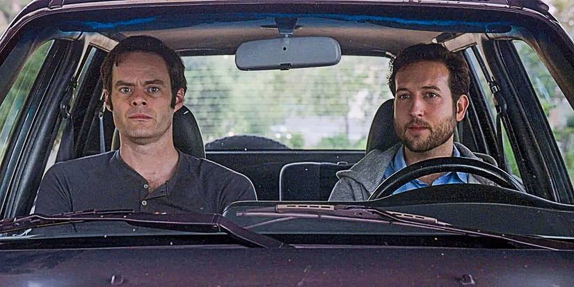 Barry and Chris sit in a car and look deep in thought in Barry.
