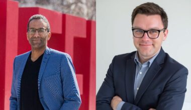 St&eacute;phane Brutus (left), dean of the Telfer School of Management at the University of Ottawa and Devin Fraser, assistant professor and academic director of MBA programs at the Sprott School of Business at Carleton University.