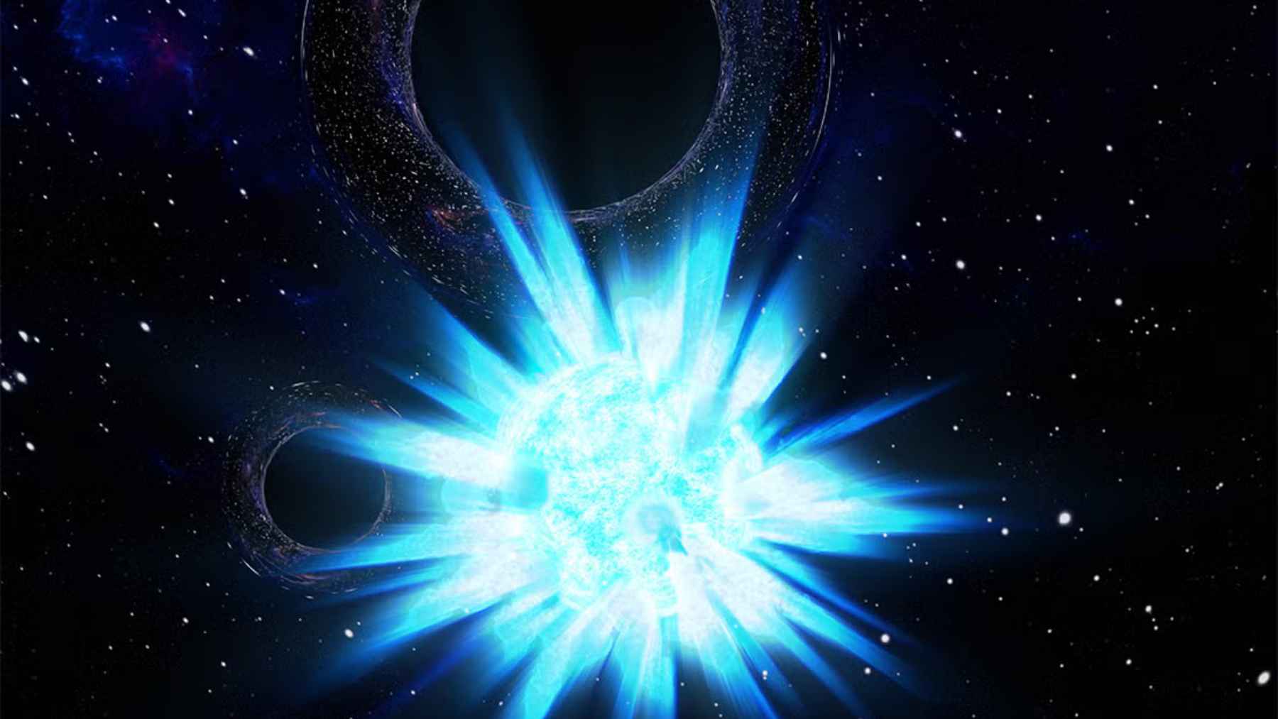 Illustration of black holes and gravitational waves linked to the newly detected forbidden mass gap in space