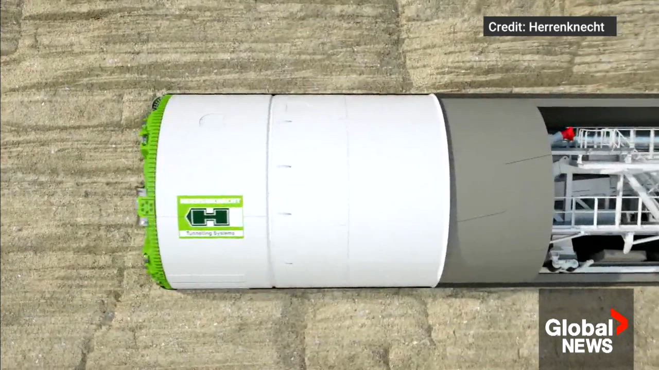 Click to play video: 'Tunnel-boring machine gears up to excavate Montreal metro blue line extension'