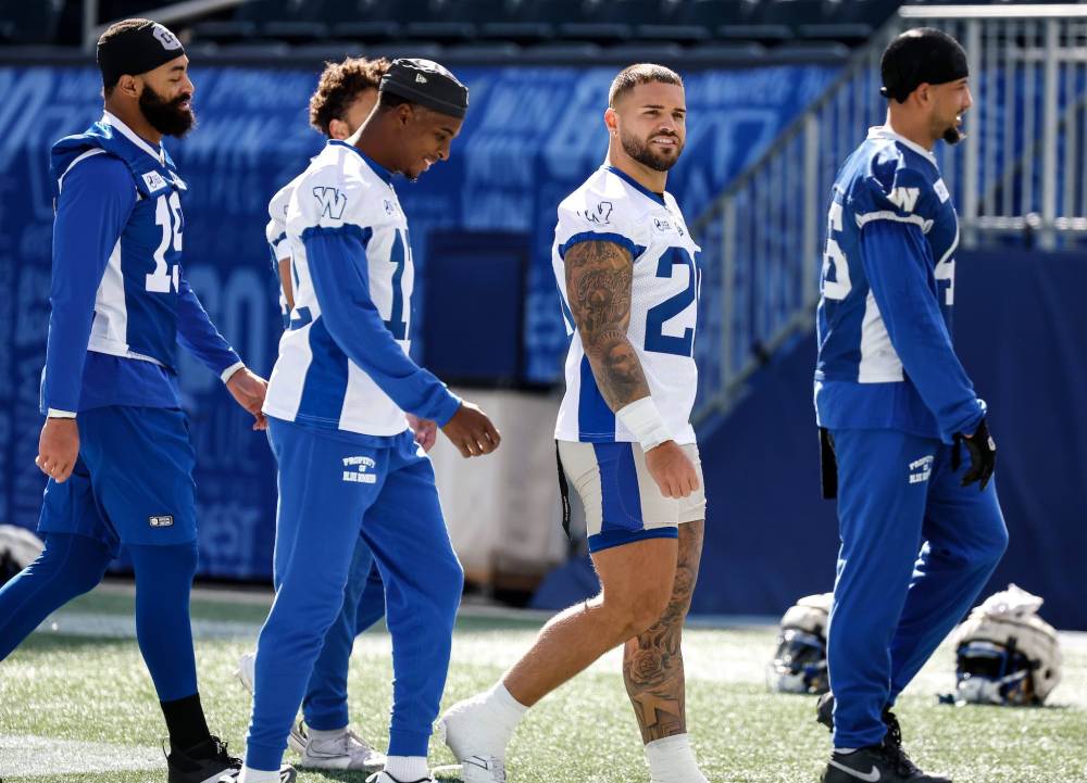 JOHN WOODS / FREE PRESS
Brady Oliveira (20) at Blue Bomber training camp Sunday, May 10, 2026.