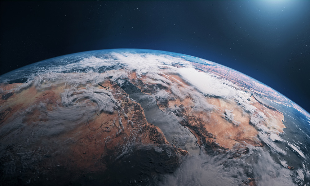 The earth as seen from space, with a focus on the continent of Asia.