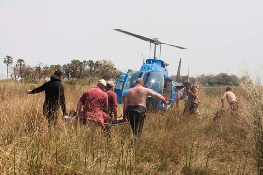 A helicopter transports Alain Brandeleer to a Johannesburg hospital after the incident in 2012.