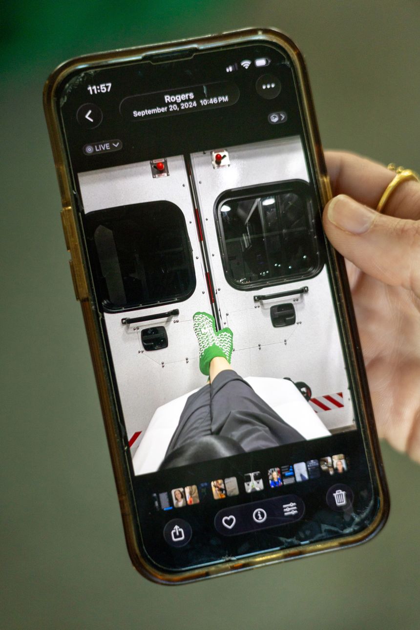 Waldorf took a picture inside the ambulance during her ride from Arkansas to Kansas to receive lifesaving medical care.