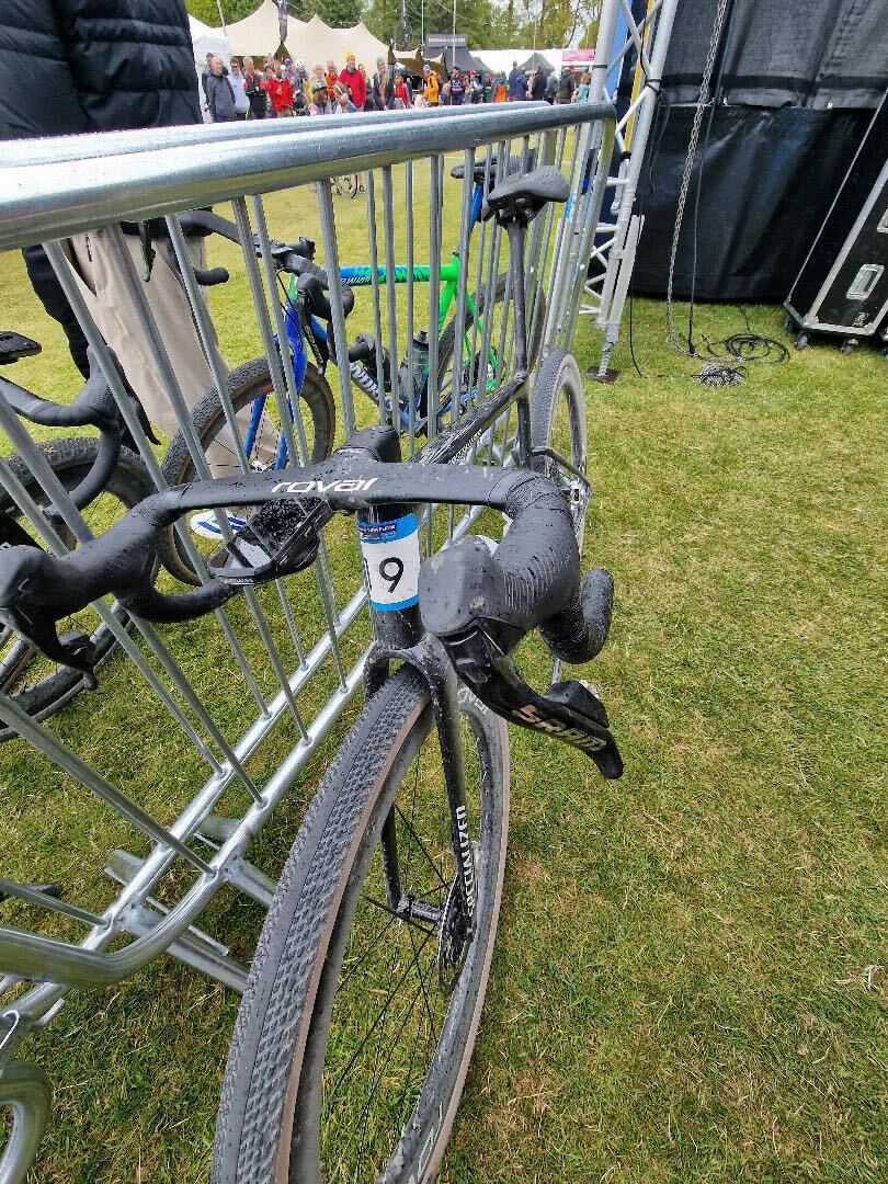 A black and white Specialized S-Works gravel bike at the Gralloch gravel race