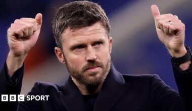 Michael Carrick acknowledges Manchester United fans following victory over Everton in February