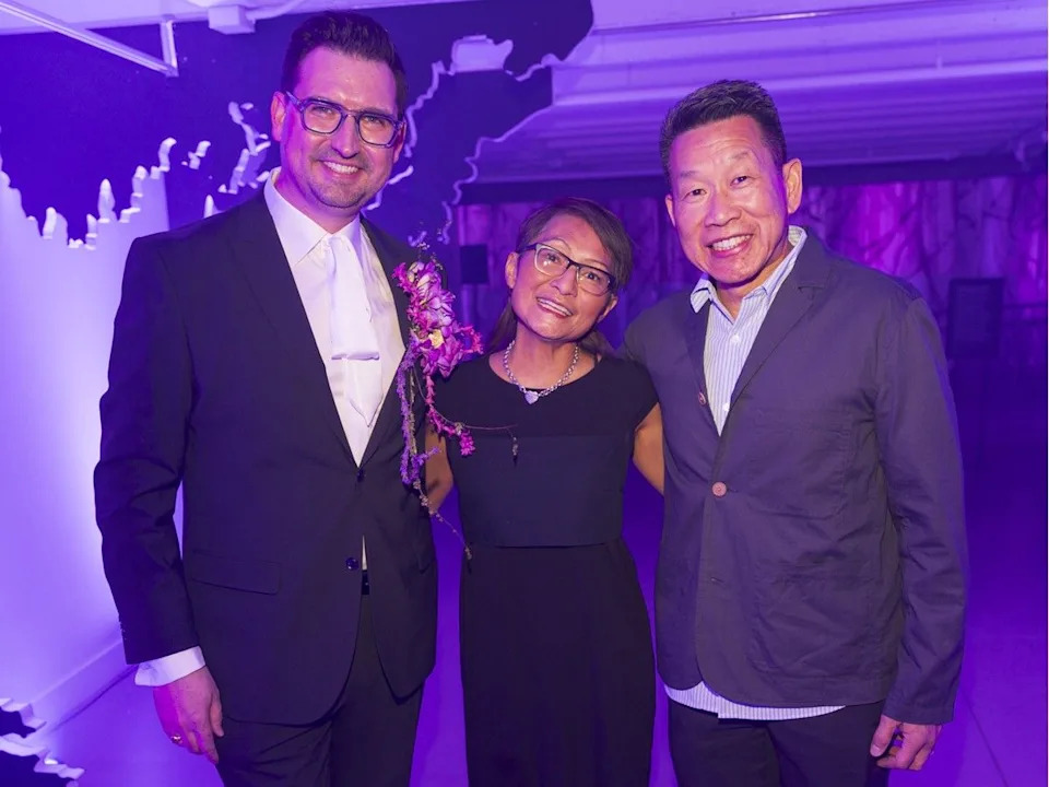 Contemporary Calgary CEO David Leinster, left, Diane Mah-Choy, centre, and Victor Choy, right, president and CEO of Concorde Entertainment Group, which delivered an exquisite dining experience as the culinary art partner for the LOOK26 Gala.