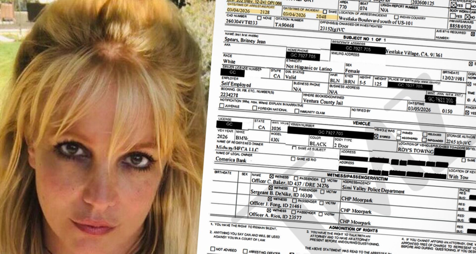Britney Spears Allegedly Told Cops She Took Adderall, Prozac on Day of DUI Arrest
