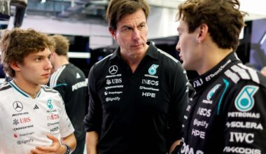 Toto Wolff, Kimi Antonelli, George Russell, Mercedes, Bahrain, 2026
