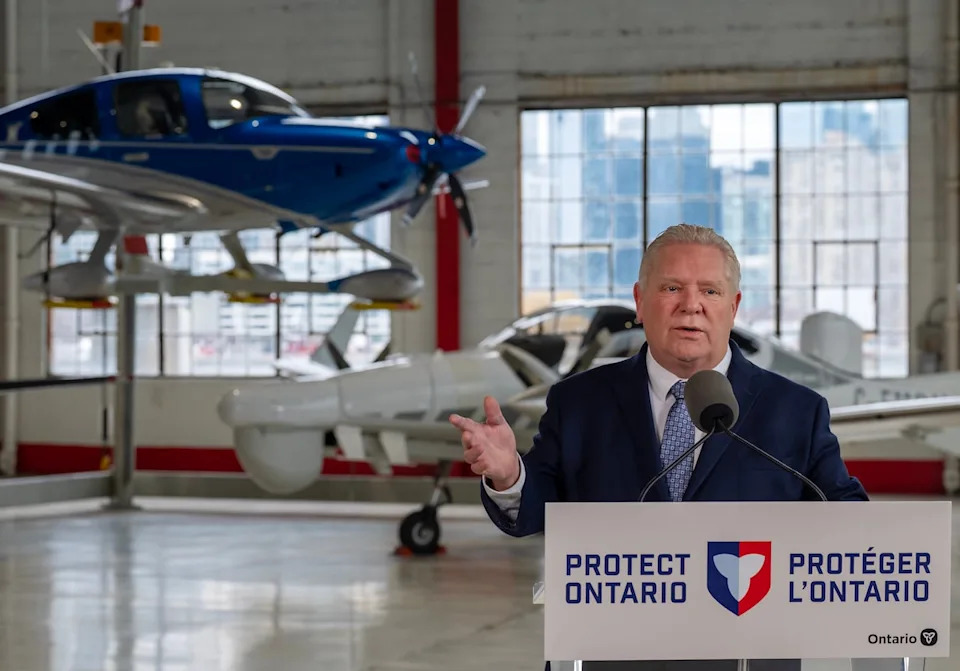 Ontario Premier Doug Ford speaks at an event at Billy Bishop Toronto City Airport on Monday March 23, 2026. THE CANADIAN PRESS/Frank Gunn