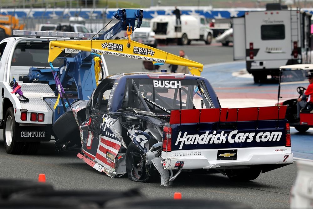 Damage to the truck of Corey Day, No. 7 Spire Motorsports Chevrolet