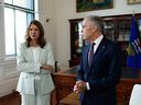 Prime Minister Mark Carney meets with Alberta Premier Danielle Smith in his office in Ottawa on Friday, May 8, 2026.