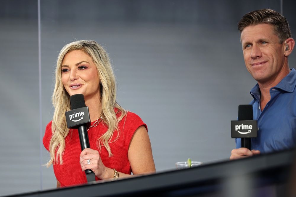Danielle Trotta (left) and Carl Edwards (right) on Prime's post-race show