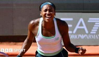 Coco Gauff celebrates beating Iva Jovic at the Italian Open in Rome