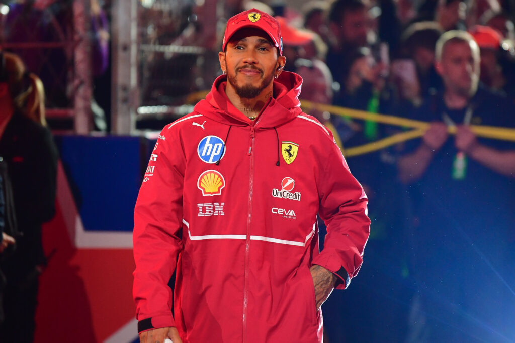 Ferrari driver Lewis Hamilton (44) is introduced