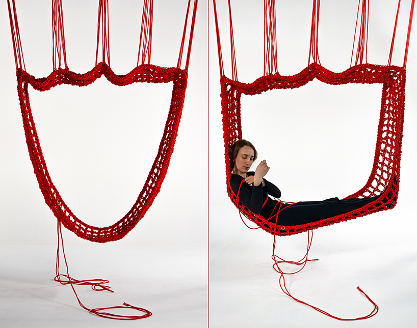 a suspended self-binding hugging hammock simulates the sensation of human embrace - 1