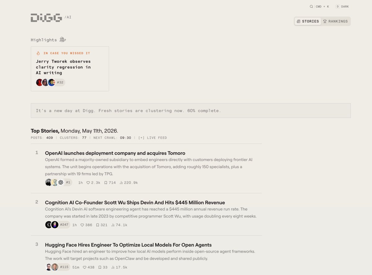 Digg tries again, this time as an AI news aggregator