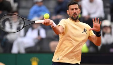 Novak Djokovic practises with Ignacio Buse on Monday at the Internazionali BNL d'Italia in Rome.