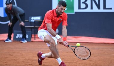 Novak Djokovic in action at the 2024 Internazionali BNL d'Italia in Rome.