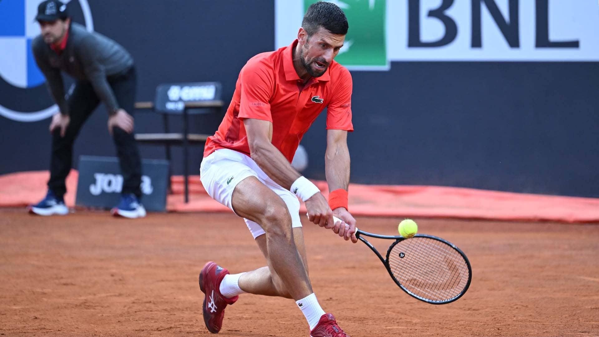 Novak Djokovic in action at the 2024 Internazionali BNL d'Italia in Rome.