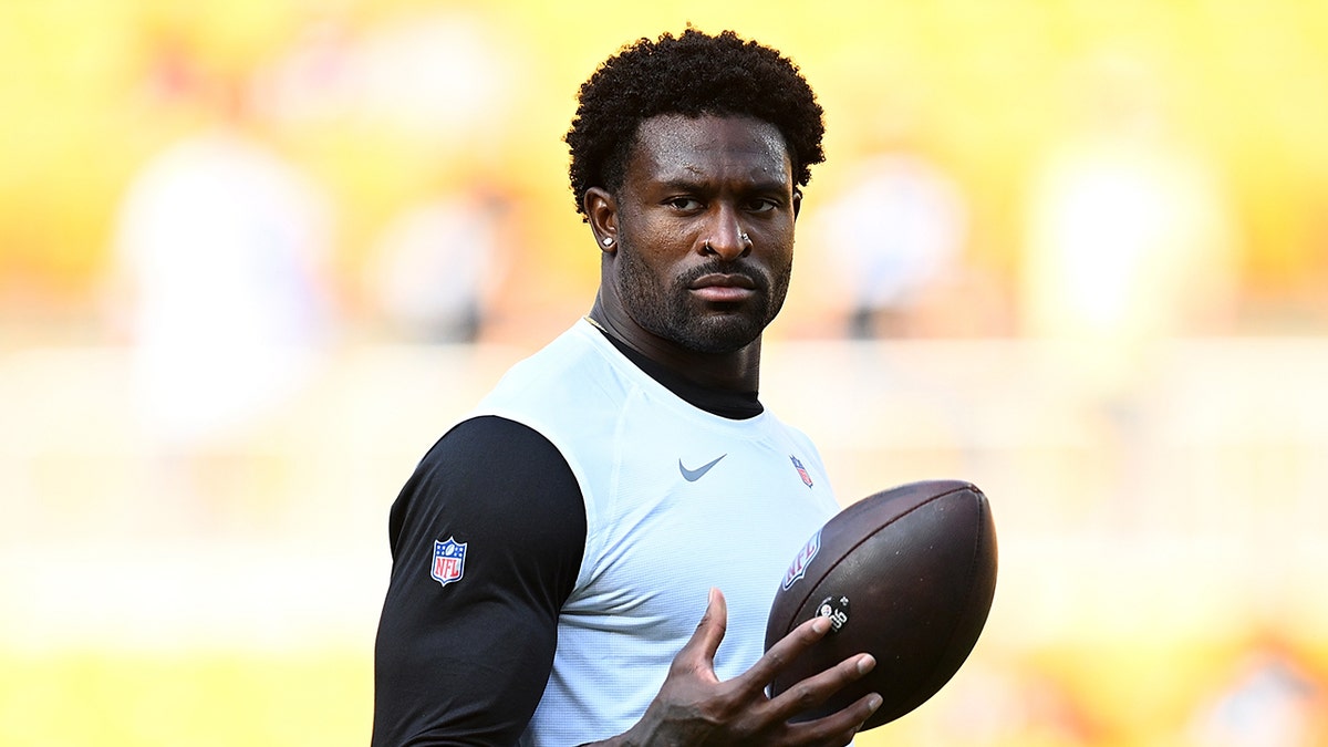 DK Metcalf of the Pittsburgh Steelers looking on at Acrisure Stadium