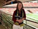 Andrea Neil celebrates the 2006 Whitecaps women's soccer team being named to the B.C. Sports Hall of Fame induction class.