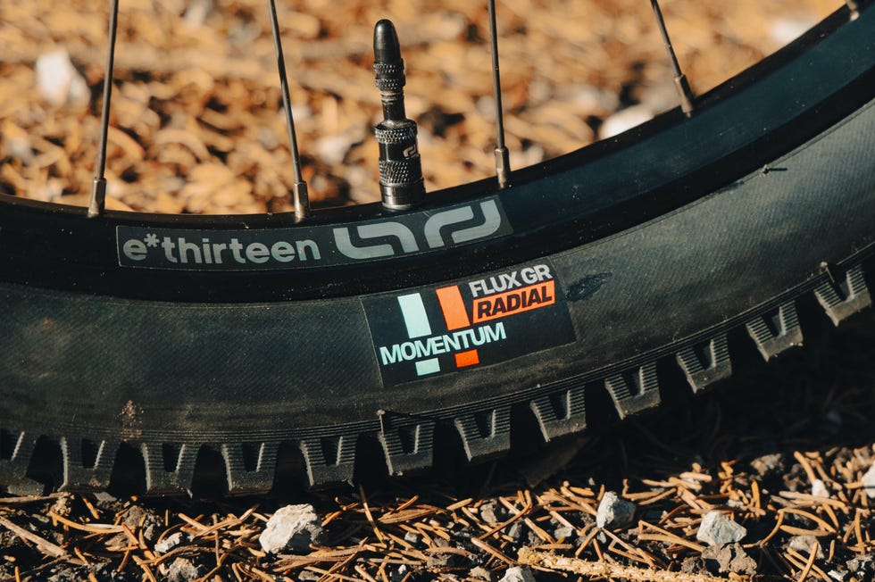 Mountain bike tire on a natural surface with debris. Mountain bike tire on a natural surface with debris.