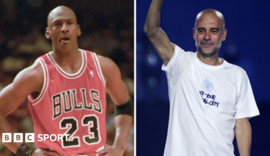 A split picture of Michael Jordan and Pep Guardiola