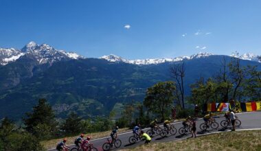 The pack rides during the 14th stage of the Giro d'Italia 2026 - Tour of Italy cycling race between Aosta and Pila (Gressan), Italy, on May 23, 2026.