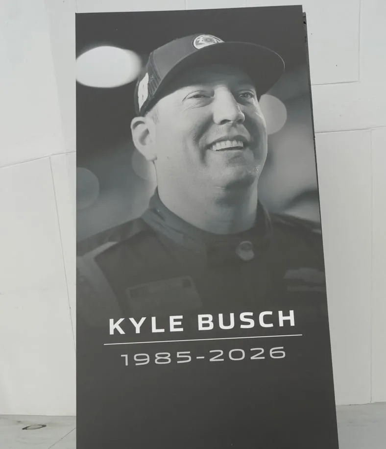 A makeshift memorial was made in front of the Daytona International Speedway tours building for NASCAR driver Kyle Busch, May
