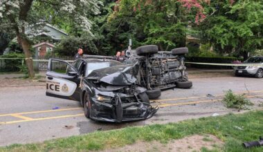Senior and two officers in hospital after driver tears through Vancouver's West End