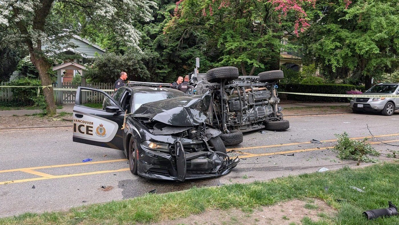 Senior and two officers in hospital after driver tears through Vancouver's West End