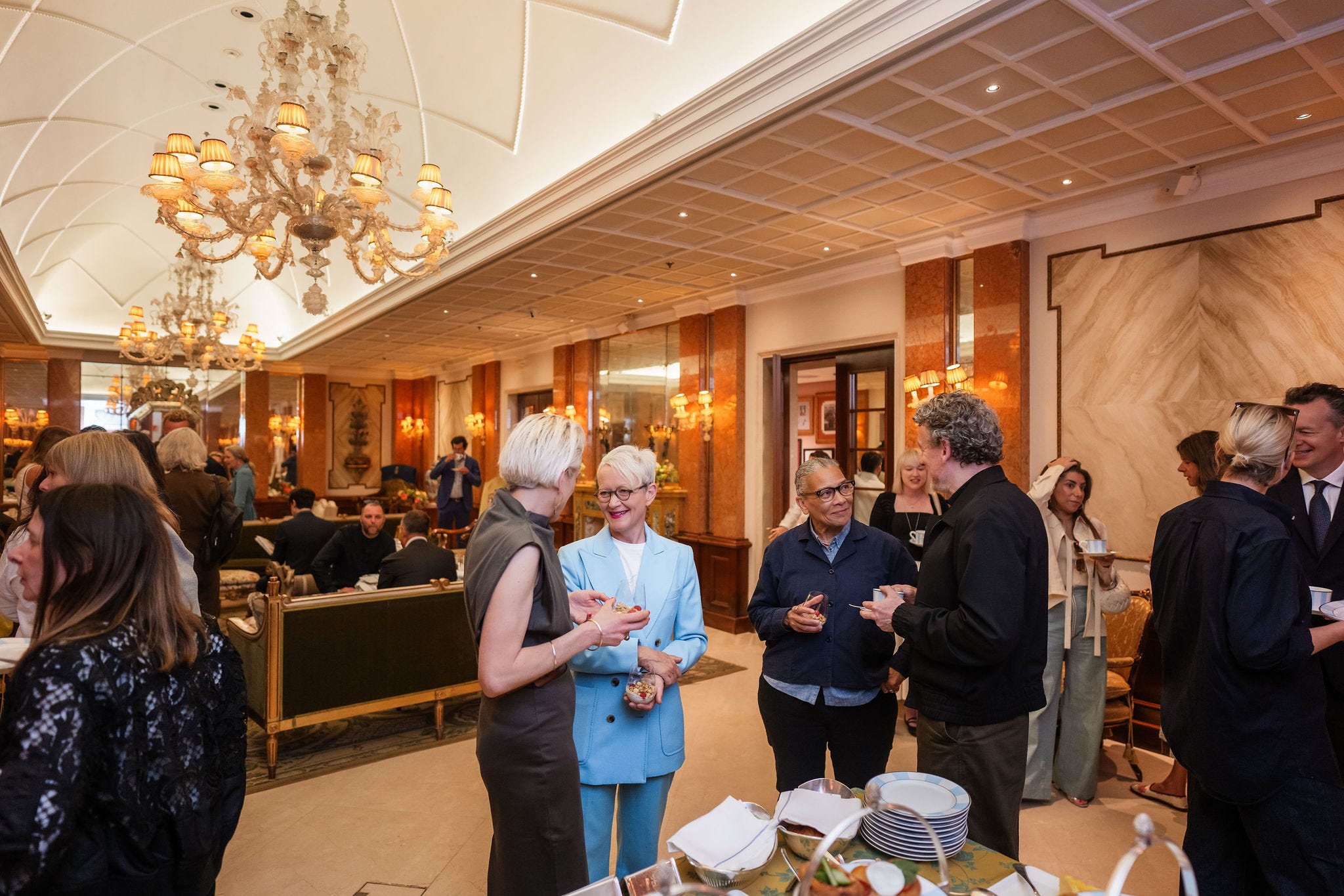 Social gathering in an elegant indoor setting