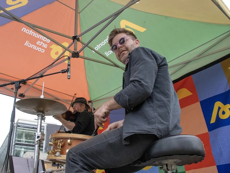 Percussionist Bramwell Park of the Gadjo Collective played in Beaver Hills House Park as part of announcement about new programming and events in the heart of our city.on Friday, May 29, 2026. Photos by Shaughn Butts – Postmedia