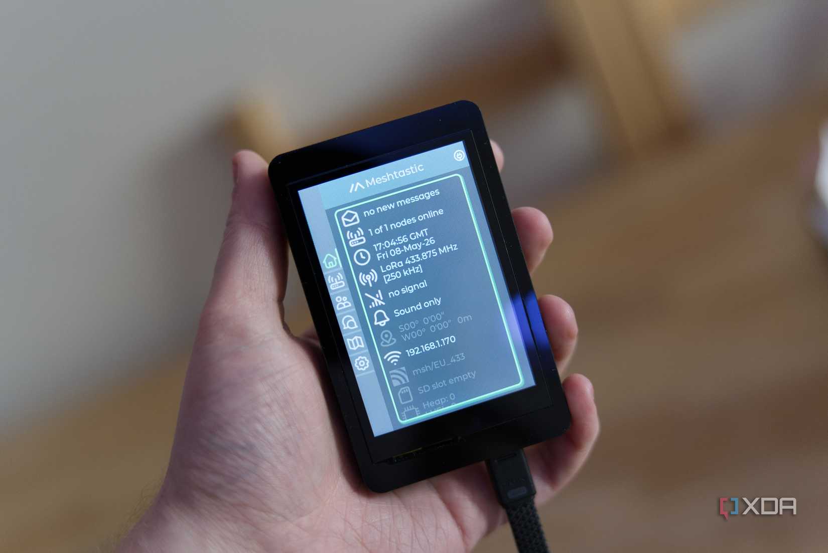Elecrow CrowPanel Advance 3.5 with Meshtastic, showing the preloaded Meshtastic firmware