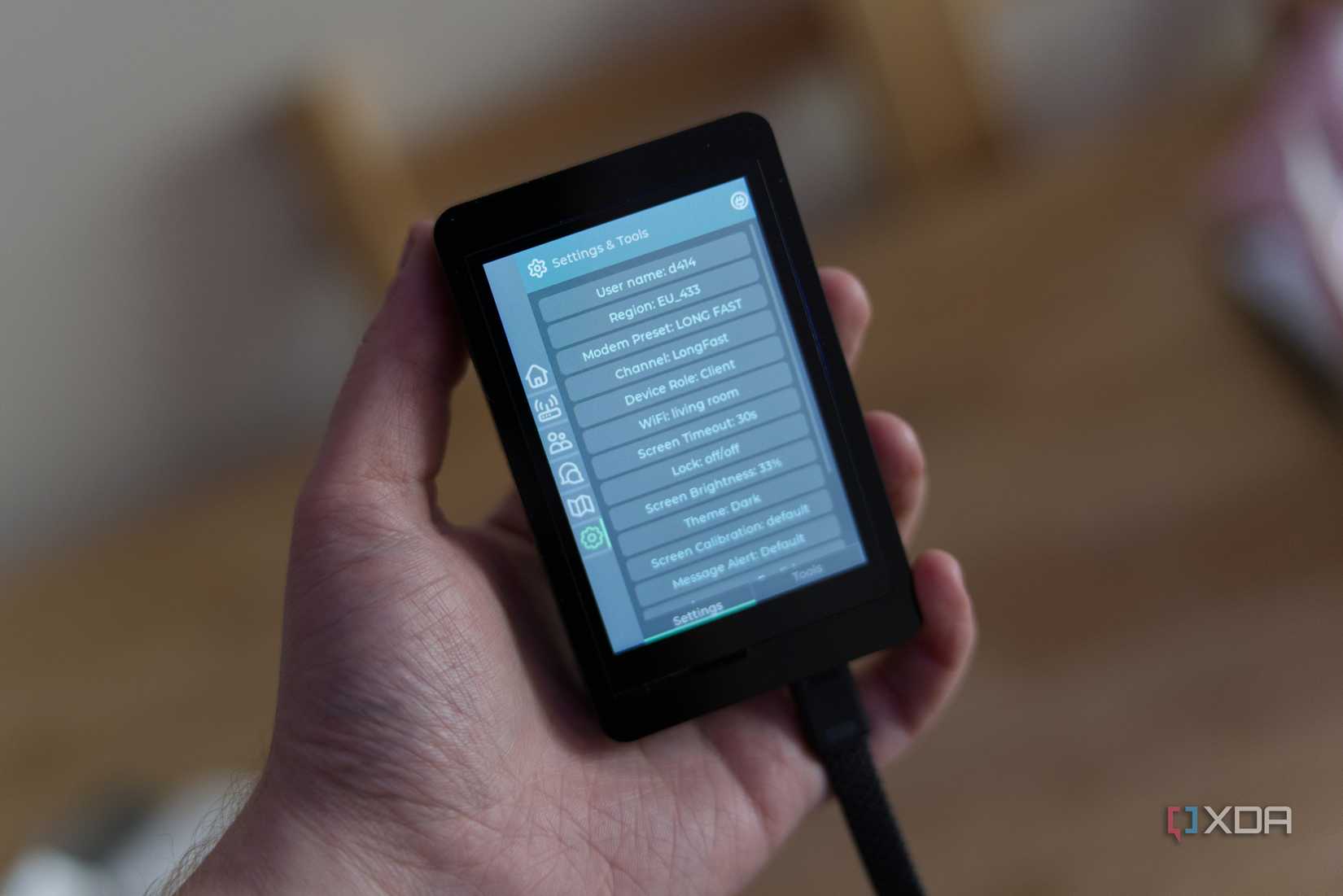 Elecrow CrowPanel Advance 3.5 with Meshtastic showing the settings menus