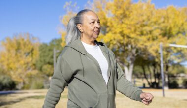 Senior woman walking outside