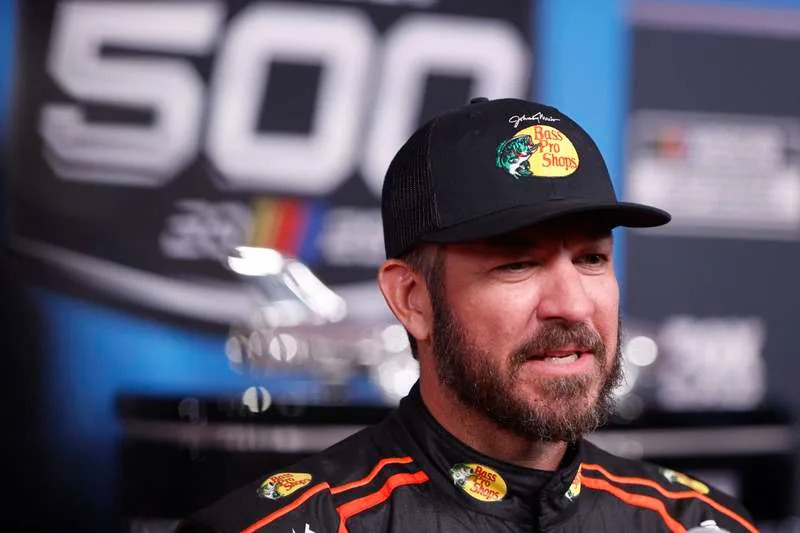 DAYTONA BEACH, FL – FEBRUARY 12: Martin Truex, Jr. 56 TRICON Garage Bass Pro Shops/Tracker Boats Toyota is being interviewed during Media Day for the NASCAR, Motorsport, USA Cup Series Daytona 500 on February 12, 2025 at Daytona International Speedway in Daytona Beach, FL. Photo by Jeff Robinson/Icon Sportswire AUTO: FEB 12 NASCAR Cup Series Daytona 500 Media Day EDITORIAL USE ONLY Icon2502124023500