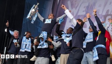 Thousands of Sky Blues fans celebrate Coventry City's promotion