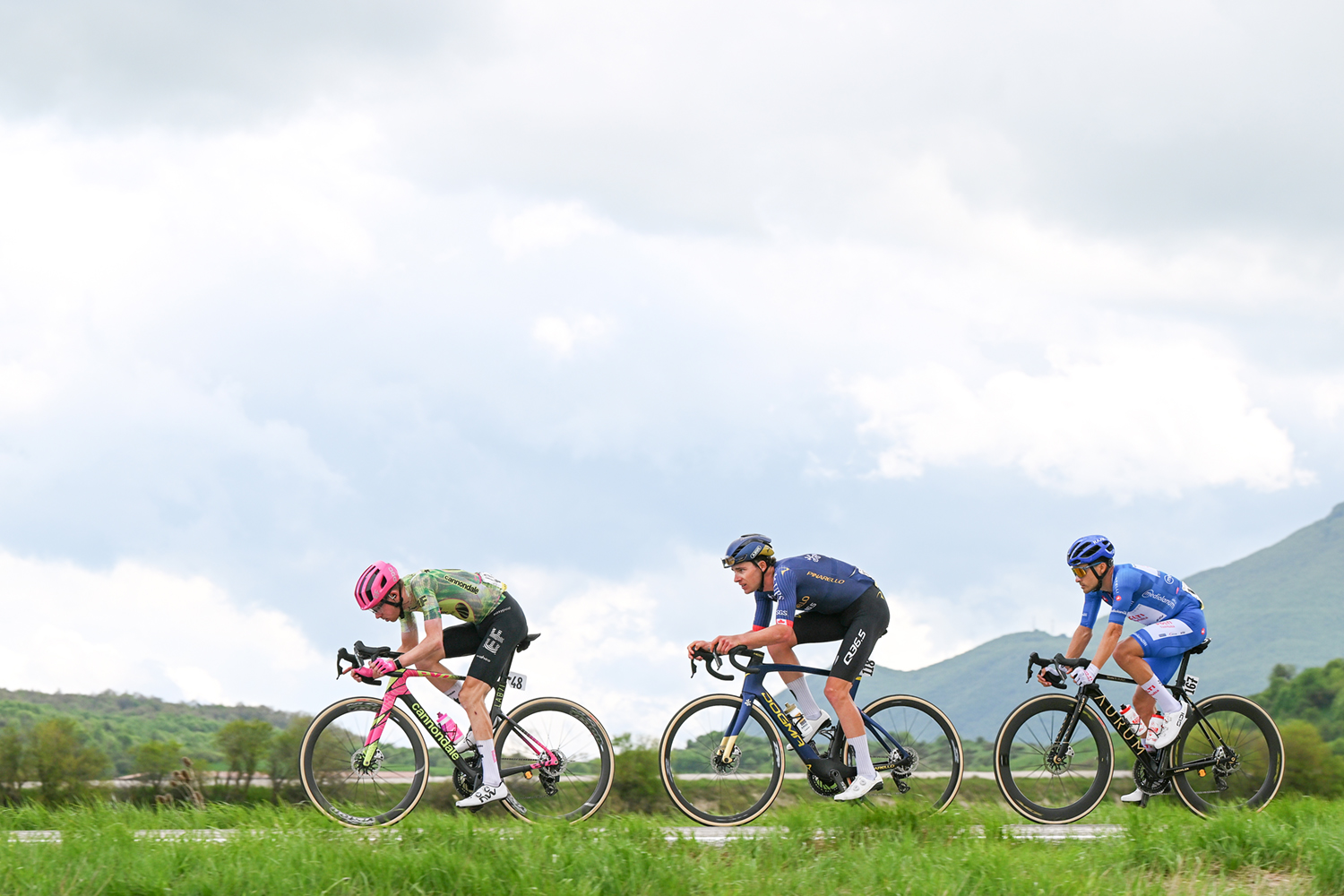 Jardi van der Lee of Team EF Education - EasyPost, Nickolas Zukowsky of Team Pinarello Q36.5 Pro Cycling and Diego Pablo Sevilla of Team Polti VisitMalta in the break on stage 7